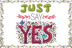 an image with the text "Just Say Yes" written using pickles and patterns