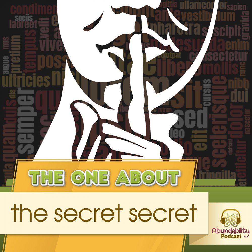 an image with a silhouette making the "be quiet" sign with some words on the background and with the text "The One About the secret secret" written below